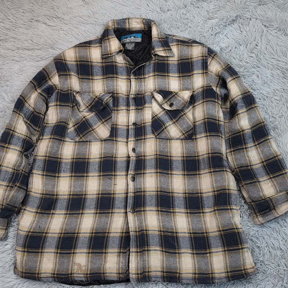 BTC Jacket Mens L Blue‎ Plaid Shacket Snap Up Grunge Punk Pockets Chore Work